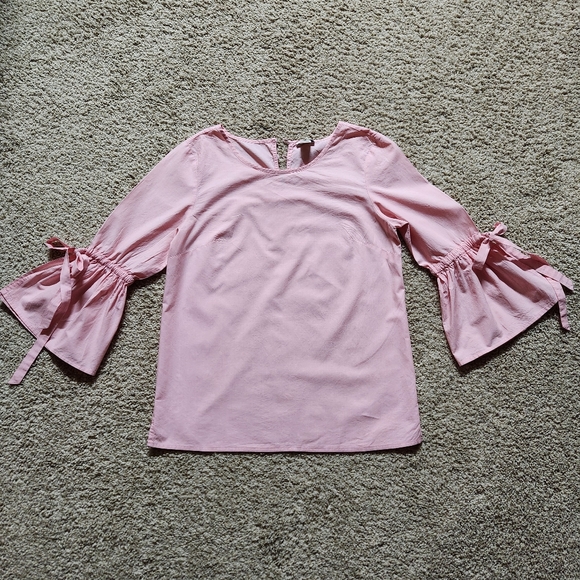 J.Crew womens bell sleeve blouse with ties. Size XS Color light pink - Picture 8 of 15